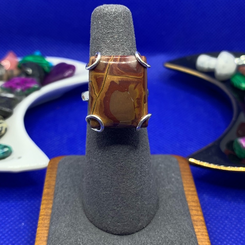 Fun & Funky Snakeskin Jasper Ring! .925 Sterling Silver Overlay, Size 7.